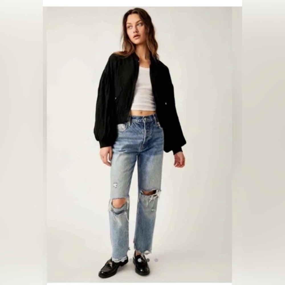 Free People. On Pointe Bomber Jacket. Black. Size Medium. - Picture 2 of 10